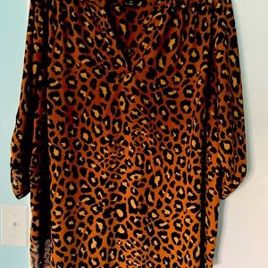 Worthington Leopard Print Blouse - Orange and Black